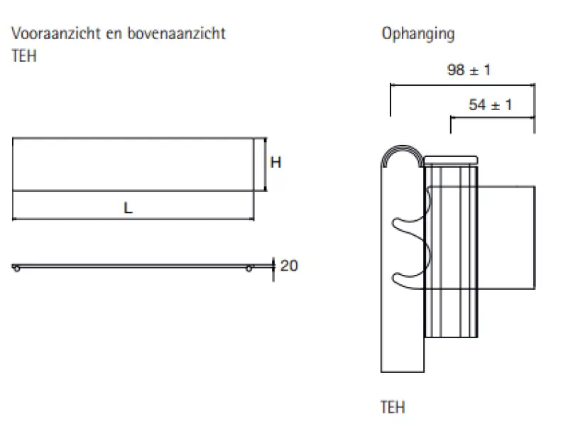 Instamat Tempo  - H designradiator 173 x 39.8 cm glanzend wit TEH170