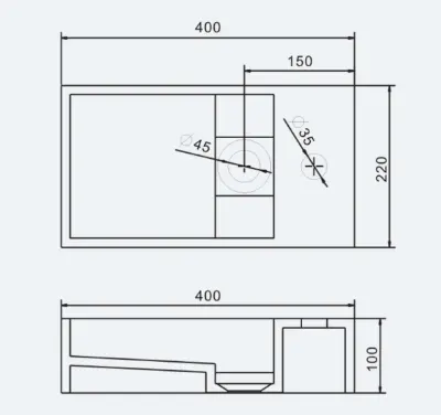 Solid-S Wall fontein B40xD22xH10cm rechthoek wit mat geen kraangat 1208832002