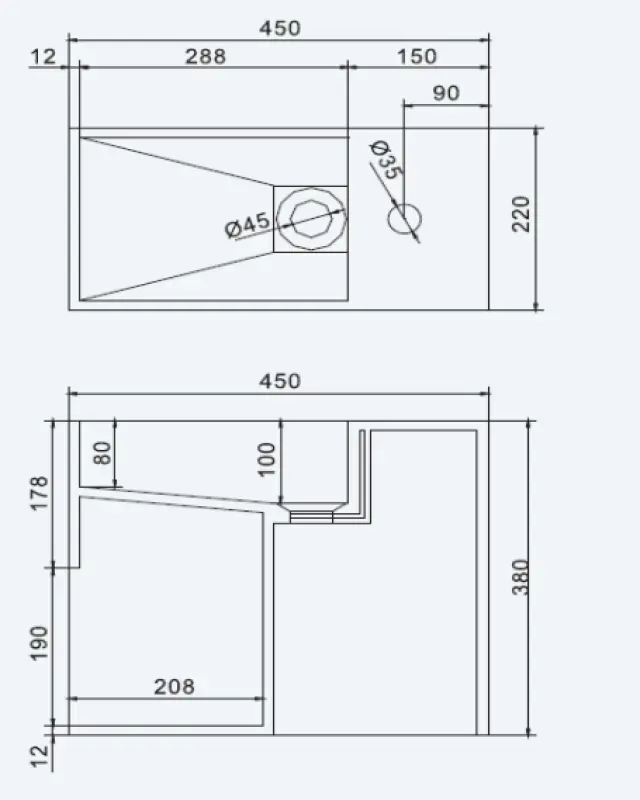 Solid-S Wall Special wastafel rechthoek mat wit B45 x D22 x H38 cm zonder kraangat 1208832052