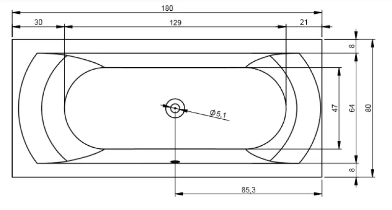 RIHO Linares ligbad 180x80, mat wit, acryl dunne badrand 1208832232
