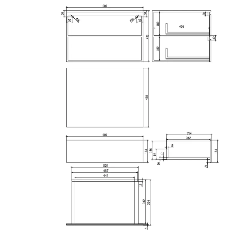 Solid-S onderkast 60x46 cm Solid Surface mat wit 1208832322
