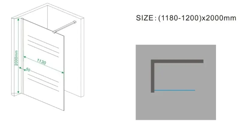 Aquadesign Nano inloopdouche met geborsteld RVS muurprofiel 100x200cm 10mm BNG10010RVS