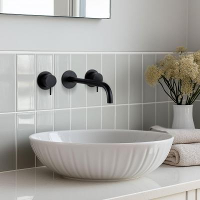 Waterevolution Flow 3-gats inbouw wastafelkraan mat zwart met uitloop 25 T1163FPR-25