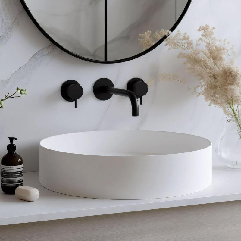 Waterevolution Flow 3-gats Inbouw Wastafelkraan Mat Zwart met uitloop 15 cm T1163FPR-15