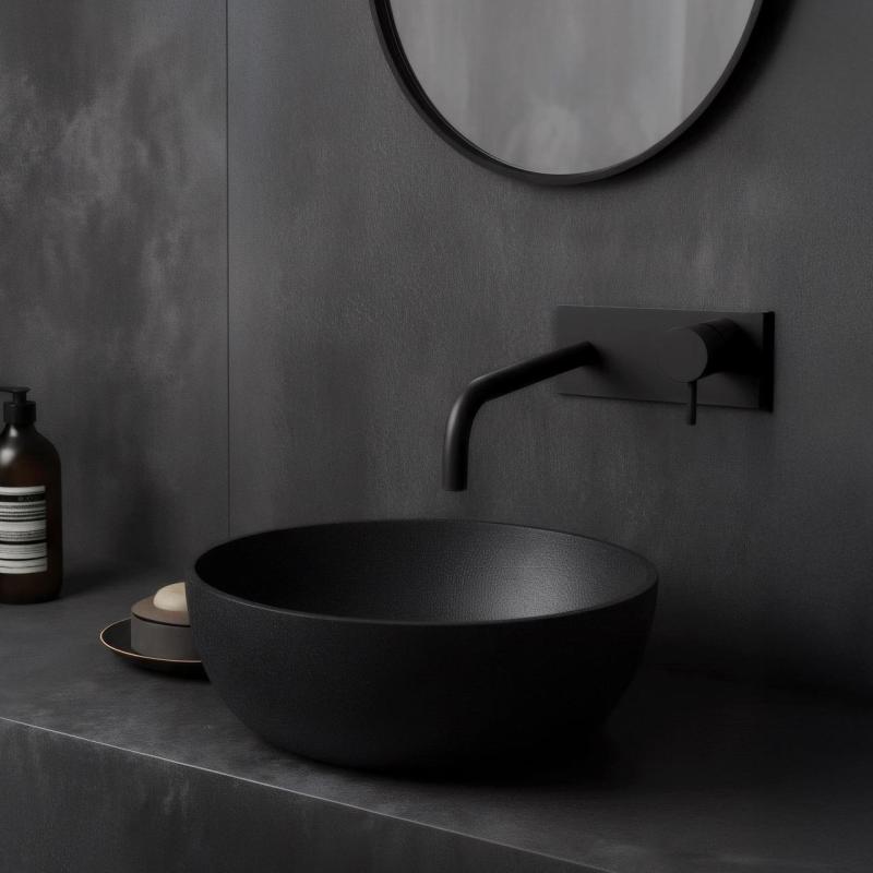 Waterevolution Flow inbouw wastafelkraan met afdekplaat mat zwart met uitloop 21cm T1161BPR-21