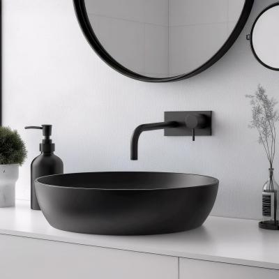 Waterevolution Flow inbouw wastafelkraan met afdekplaat mat zwart met uitloop 15cm T1161BPR-15