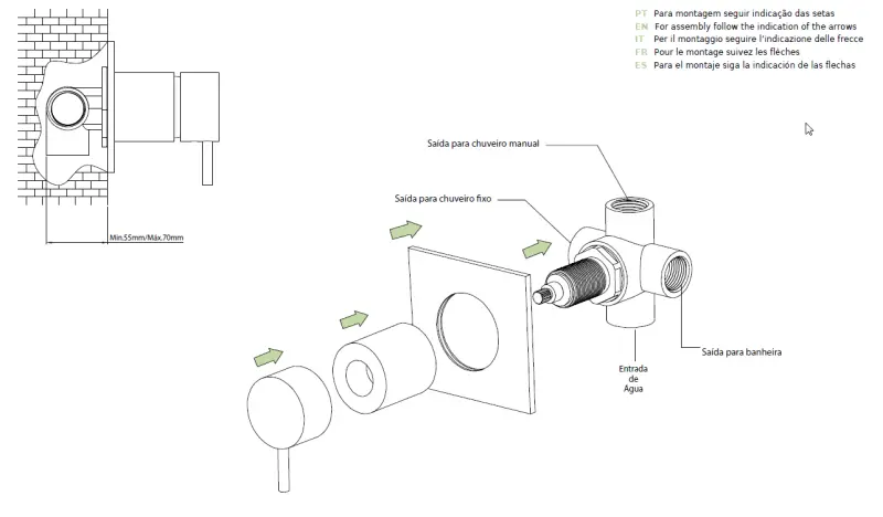 Waterevolution Flow inbouw 3-weg omsteller ronde rozet mat zwart T1483SPR