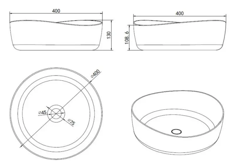 Solid-S Top opbouwwastafel rond mat wit D40X13cm 1208852532