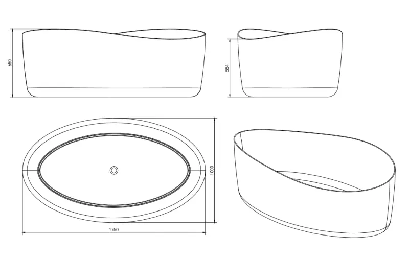 Solid-S vrijstaand bad ovaal 175x100x62cm mat wit 1208852542