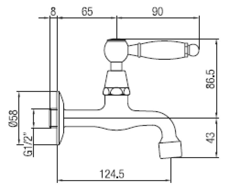 PB klassieke muur fonteinkraan met witte hendel koud water chroom 1208853472