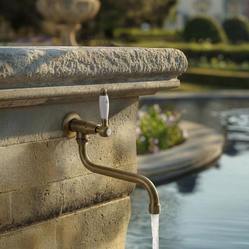 PB klassieke muur fonteinkraan met witte hendel koud water en lange uitloop brons 1208853602