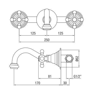 PB klassieke inbouw muurkraan met sterknoppen 16 cm uitloop brons 1208855052