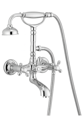 PB klassieke kraan opbouw badkraanset met sterknoppen Chroom inclusief handdouche 1208855152