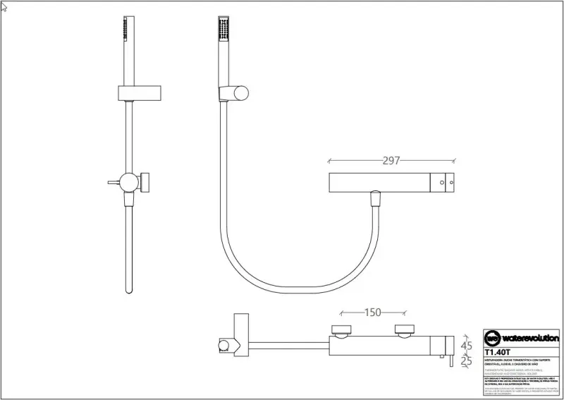 Waterevolution Flow douchethermostaat met douchegarnituur RVS T140TIE