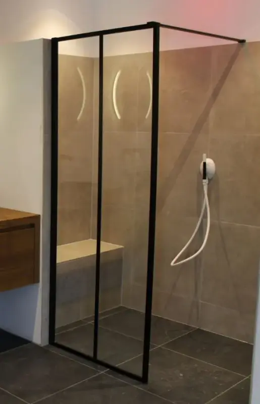 Flavio Napoli Nero inloopdouche 90x210 cm helder glas - Mat Zwart Kader en horizontale lijnen