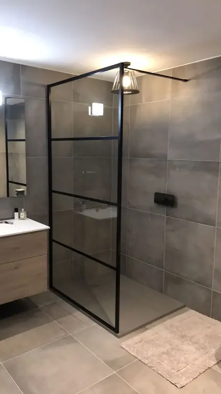 Flavio Napoli Nero inloopdouche 120x210 cm helder glas - Mat Zwart Kader en horizontale lijnen