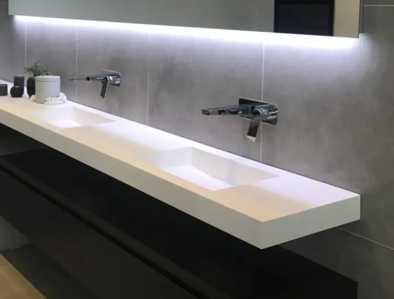 Solid-S Trend solid surface wastafel 200x50x10cm mat wit - 2 wasbakken 1208911282