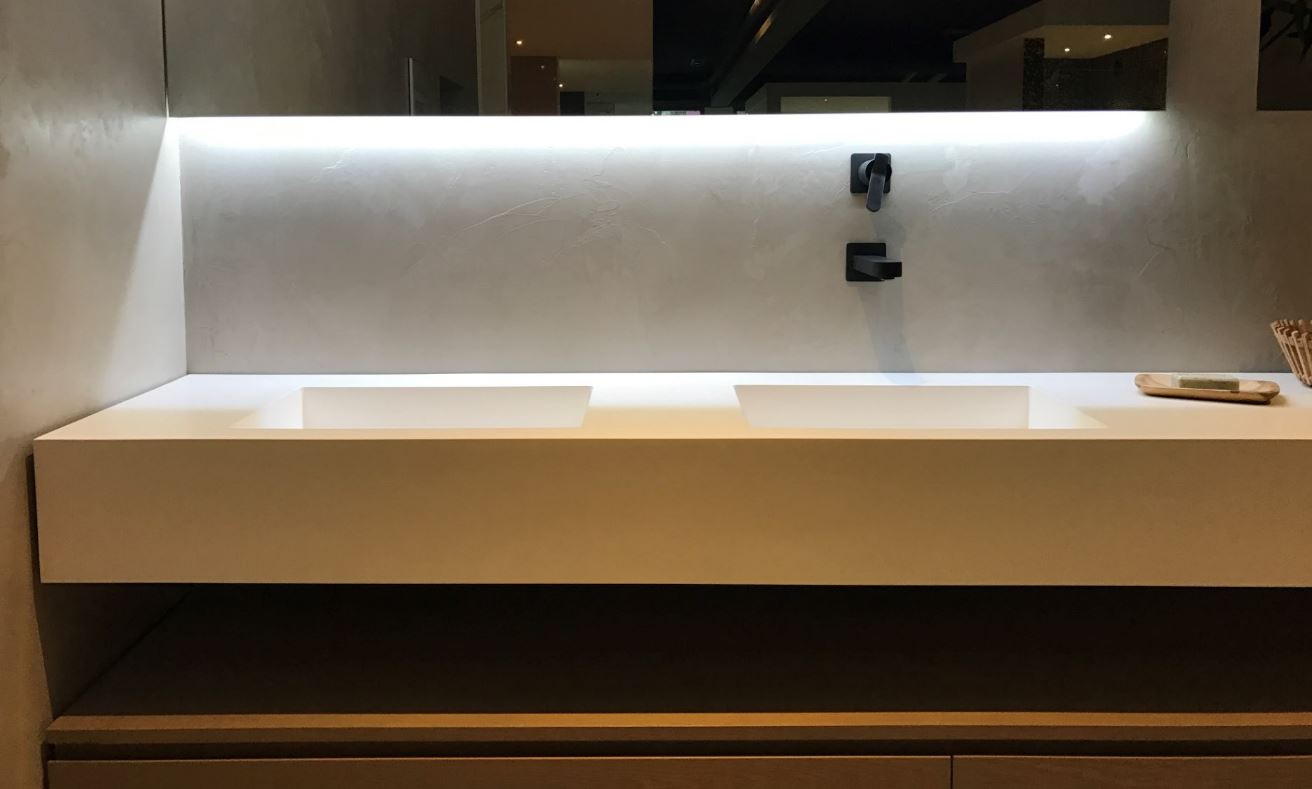 SolidS Trend solid surface wastafel 180x45x10cm mat wit 2 wasbakken 1208911622