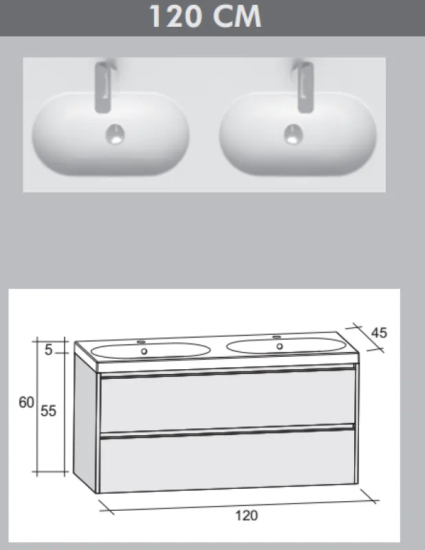 Aquadesign Bergo badkamermeubelset 120x45cm Hoogglans Wit 1208913602