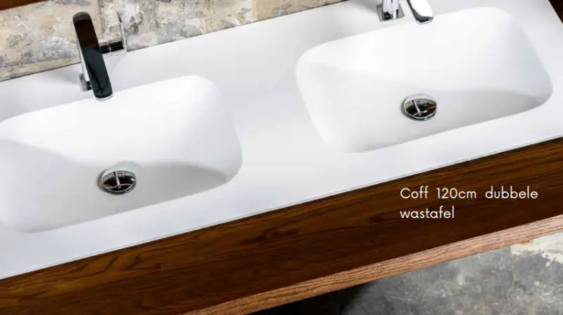 Solid-S Chicago solid surface wastafel 120x46x0.9cm mat wit - 2 wasbakken 1208913672