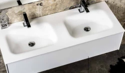 Solid-S Oregon solid surface wastafel 130x46x0.9cm mat wit - 2 wasbakken 1208913692