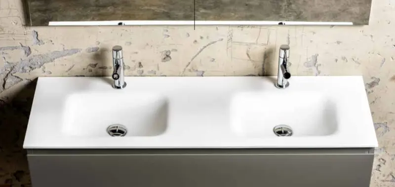 Solid-S Boston solid surface wastafel 130x41x0.9cm mat wit - 2 wasbakken 1208913742