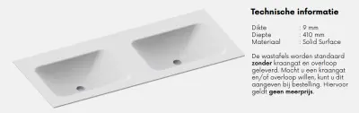 Solid-S Boston solid surface wastafel 150x41x0.9cm mat wit - 2 wasbakken 1208913762