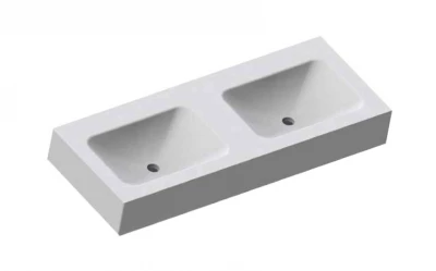Solid-S Oregon solid surface vrijhangende wastafel 140x46x12cm mat wit - 2 wasbakken 1208913922
