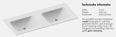Solid-S Oregon solid surface vrijhangende wastafel 140x46x12cm mat wit - 2 wasbakken 1208913922