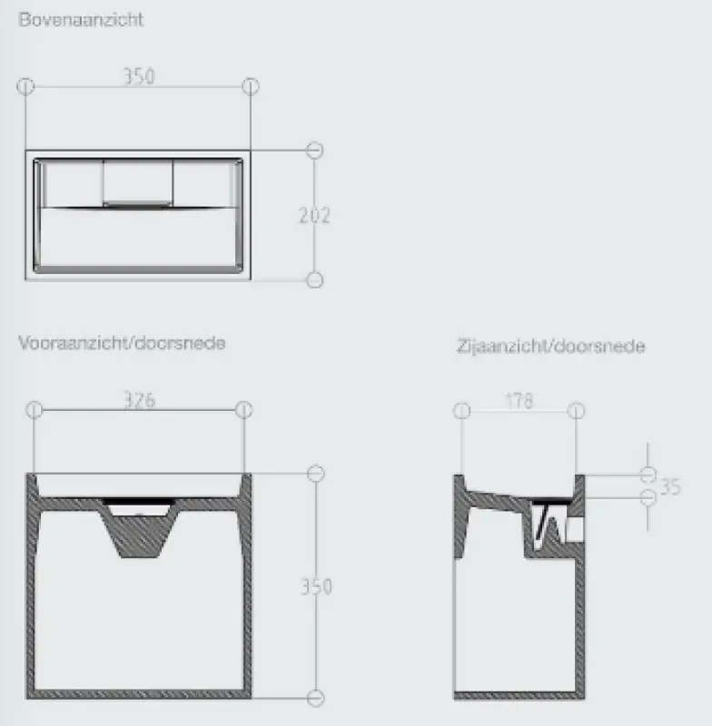 Solid-S Spring 350 Vak fontein en wastafel solid surface B35xD20xH35cm met verdekte afvoer 1208914892