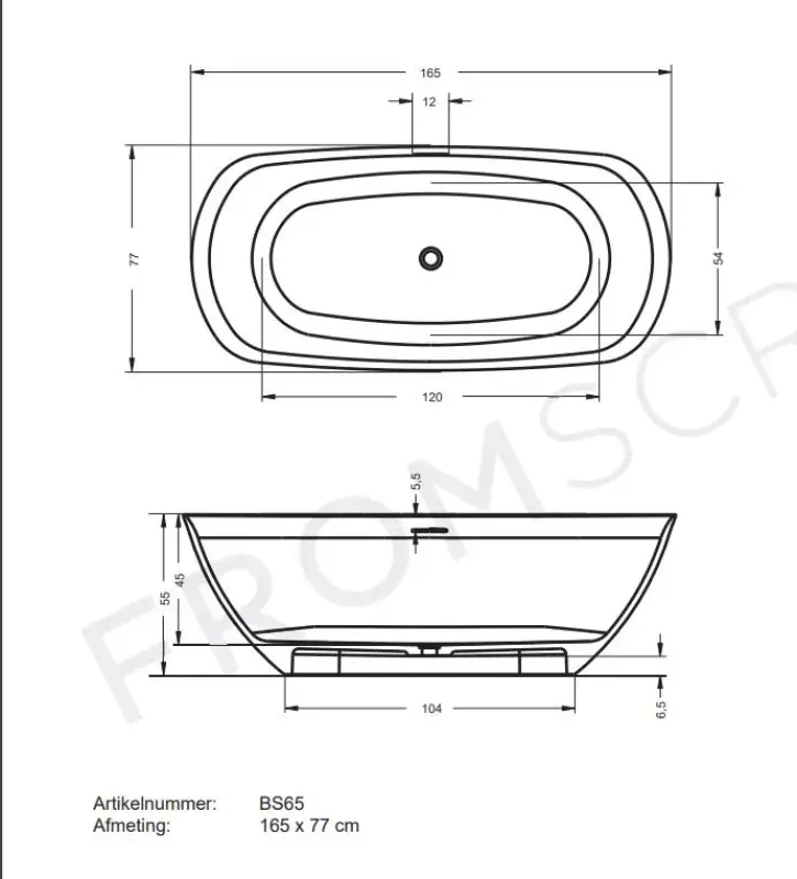 Riho Bilo From Scratch vrijstaand bad 165x77 solid surface wit BS65