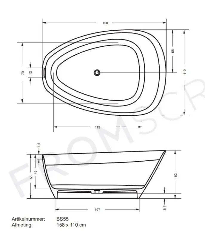 Riho Toledo  From Scratch vrijstaand bad 158x110 solid surface wit BS55
