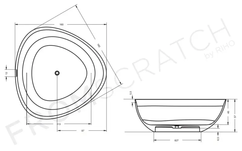 Riho Oviedo From Scratch vrijstaand bad driekhoek 160x160 solid surface wit BS50
