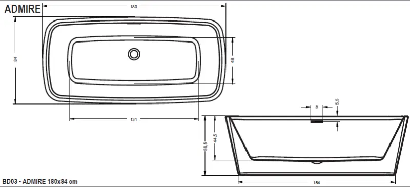 RIHO Admire vrijstaand acryl bad 180x84 BD03
