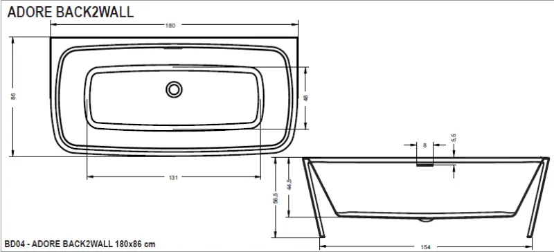 RIHO Adore semi vrijstaand acryl bad 180x86, wit, incl. pootset/badafvoer 1208915892