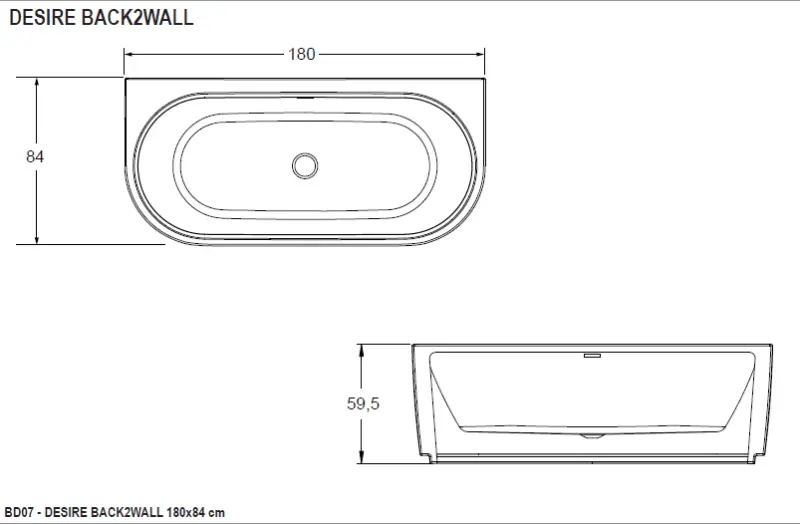 RIHO Desire semi vrijstaand acryl bad 180x84, wit, incl. pootset/badafvoer 12089159024