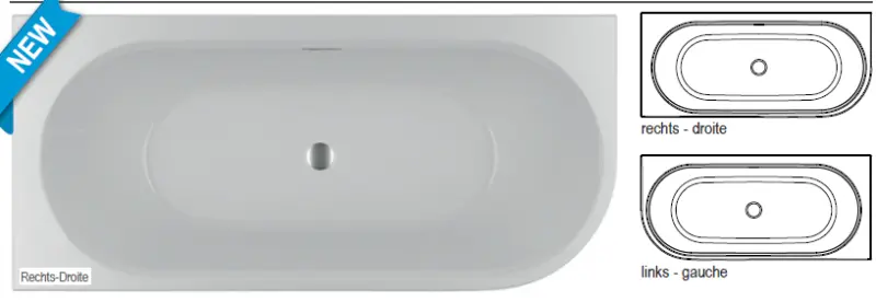 RIHO Desire Corner semi vrijstaand acryl bad rechts 180x84, wit, incl. pootset/badafvoer 1208915932