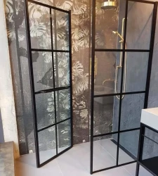 Flavio Nero douchedeur mat zwart kader en vakverdeling 75x210cm 1208916332