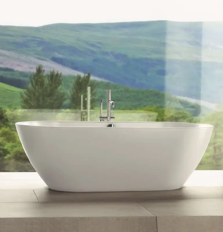 Waterevolution Flow vrijstaande badkraan met handdouche geborsteld messing T133LE