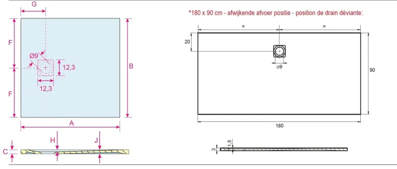 Riho douchevloer solid surface 90x90cm mat wit 1208920492