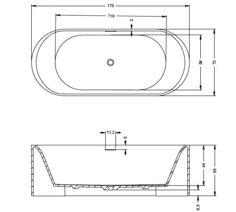 Riho Essence From Scratch vrijstaand bad 170x72cm solid surface wit BS70005