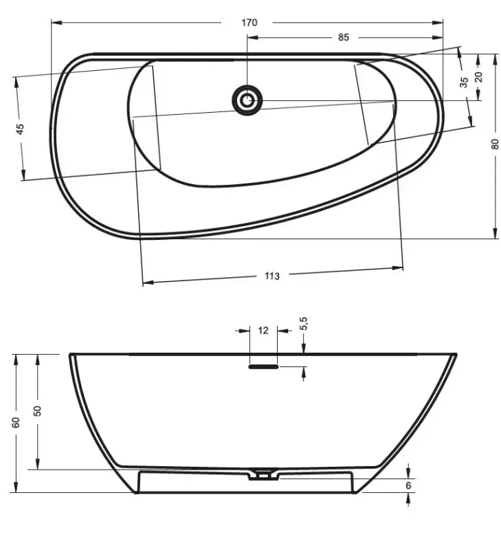 Riho Granada vrijstaand bad 170x80cm RECHTS solid surface mat wit BS19005