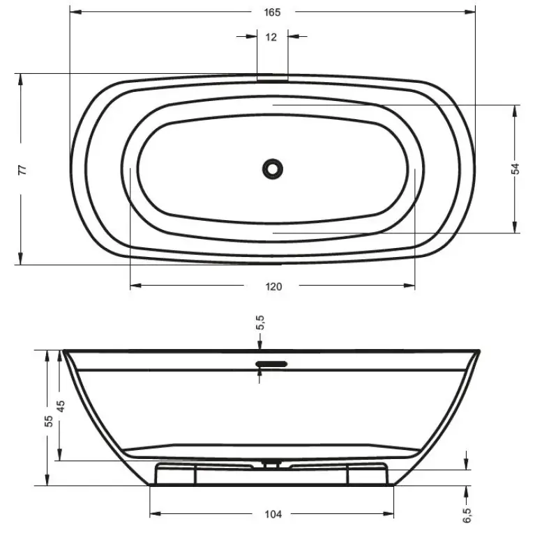 Riho Oval vrijstaand bad 160x72cm solid surface mat wit BS67005