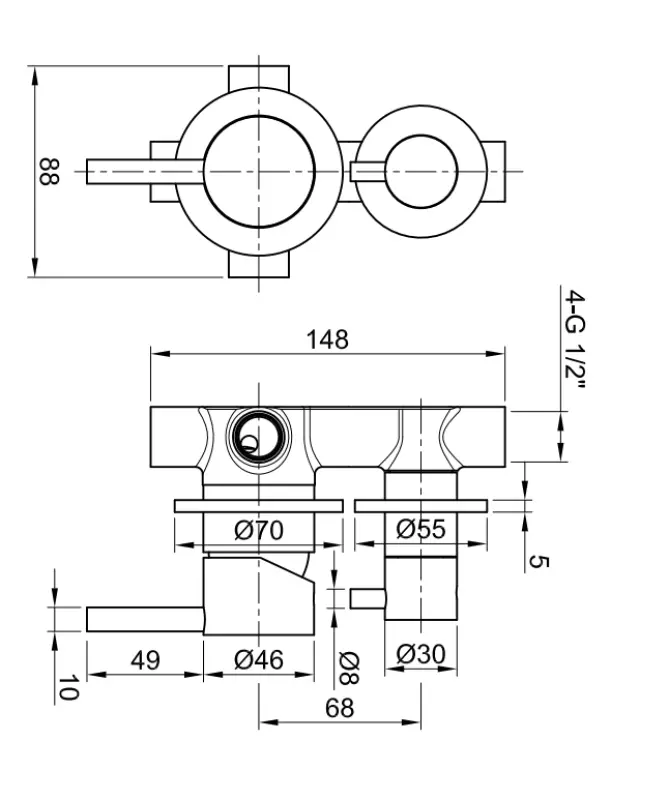 OUTLET Rubio Inox inbouw mengkraan voor douche of bad met 2-weg omsteller PVD kleur geborsteld koper 1208920714 Laatste Product