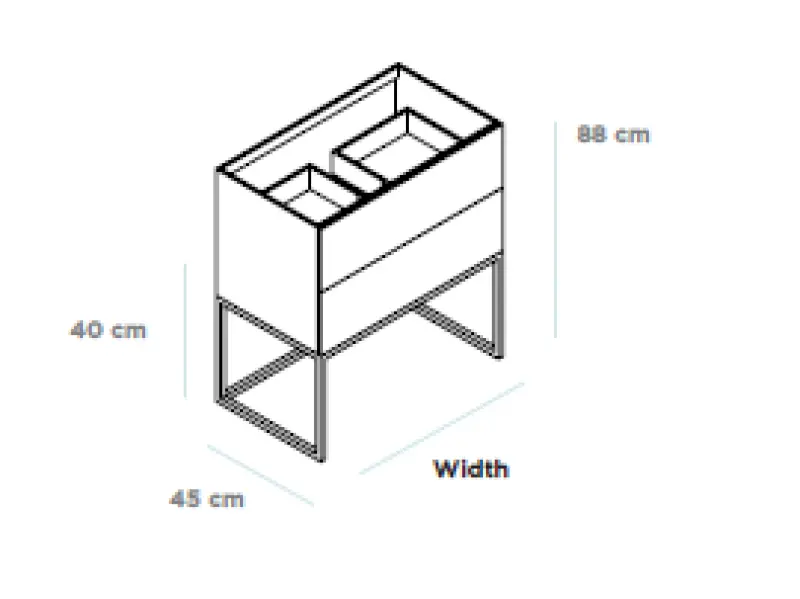 TopLine Metal badmeubelset met stalen onderstel - 2 lades mat wit - 70x45x90cm - enkele wastafel mat wit