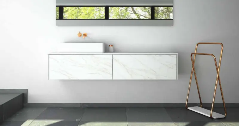 TopLine badmeubelset keramisch marmerlook - 2 lades - 100x45x90cm - inclusief keramisch marmerlook topblad voor een of twee waskommen