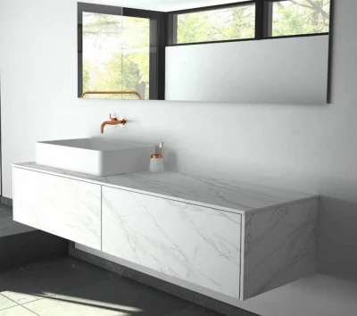 TopLine badmeubelset keramisch marmerlook - 2 lades - 140x45x90cm - inclusief keramisch marmerlook topblad voor een of twee waskommen