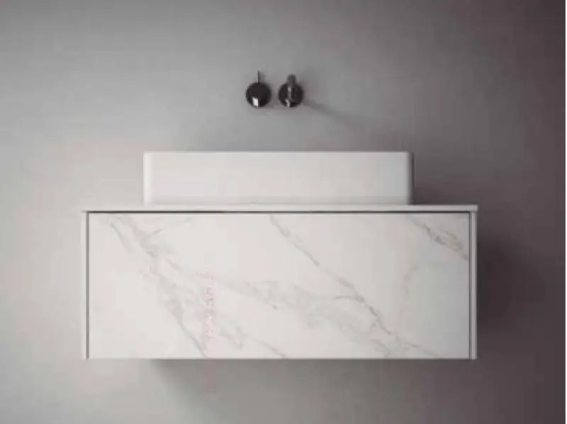 TopLine badmeubelset keramisch marmerlook - 1 lade - 90x45x90cm - inclusief keramisch marmerlook topblad voor een waskom