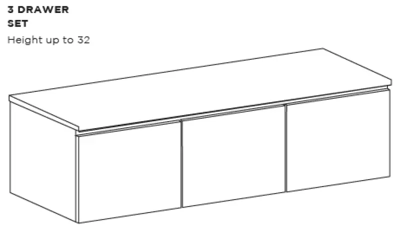 TopLine badmeubelset mat zwart - 3 laden greeploos - 60x45cm