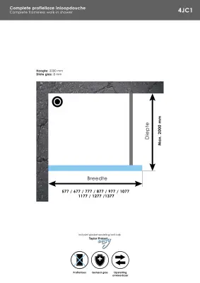 Aquadesign Minimal Inloopdouche profielloos 80x200 cm helder glas - geborsteld rvs beslag